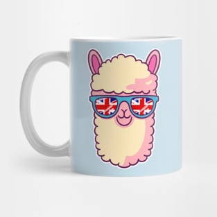 Llama wearing sunglasses. No Drama Llama. Union Jack Llama Mug